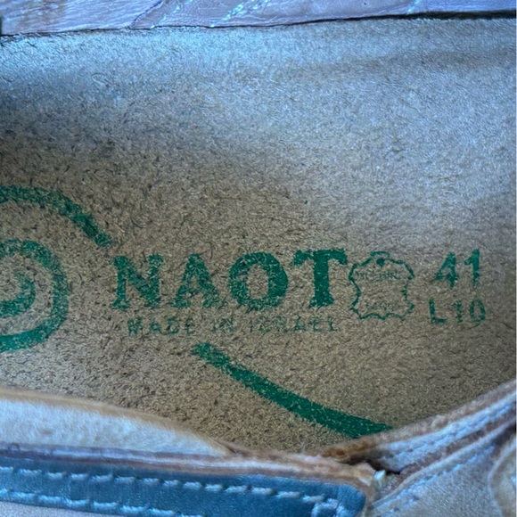 Naot Brown and Metallic Gray Leather Mary Jane Flats Heel & Ankle Velcro Straps - Picture 9 of 9